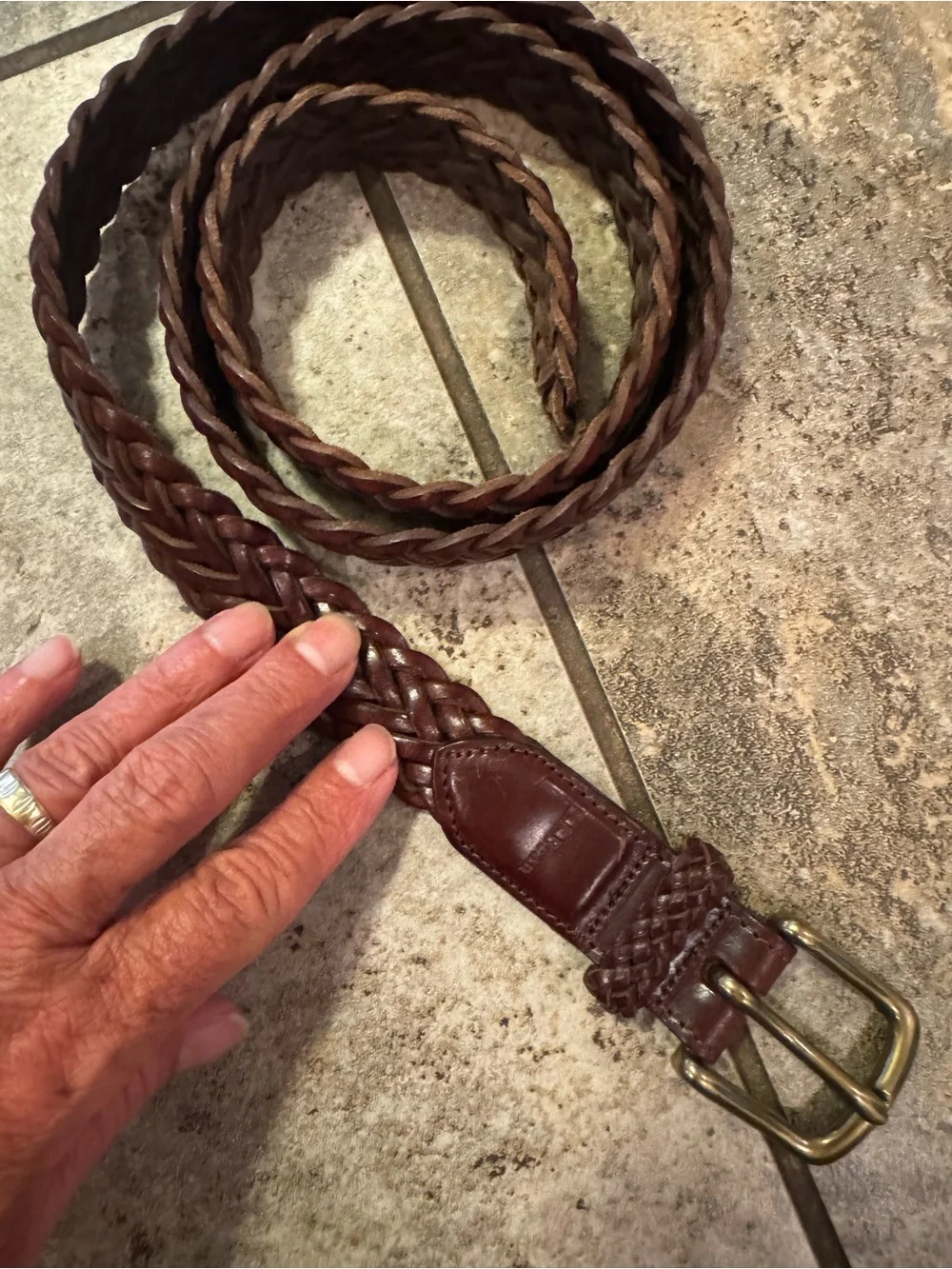 L.L.Bean braided leather belt with a gold-tone brass buckle 36” brown